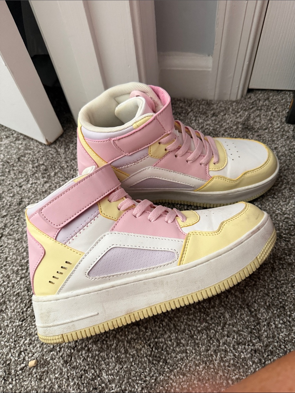 Francesca's Collections Pastel High-Top Sneakers in Pink, Yellow & White